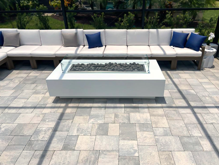 The Outdoor Plus 72" Del Mar Concrete Fire Pit, Rectangular Concrete Fire Pit, Handmade GFRC Firepit