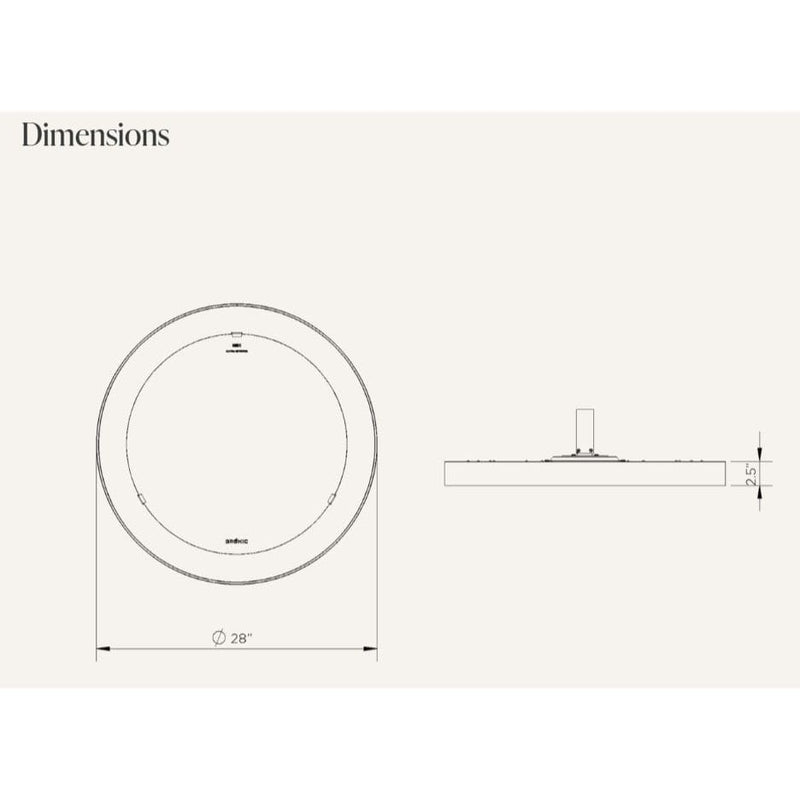 Technical drawing of a round Bromic Eclipse Portable product with dimensions labeled