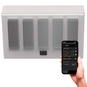 5 Channel Bromic Eclipse controller with a hand holding a smartphone displaying the Bromic app interface.