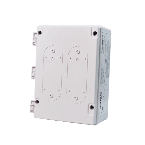 White Bromic Eclipse 1 channel control box with multiple mounting holes on a transparent background