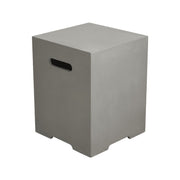 Gray cube-shaped propane tank cover on a white background