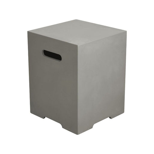 Gray cube-shaped propane tank cover on a white background