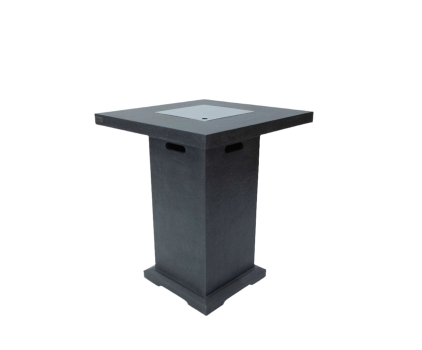 Dark gray Elementi Montreal fire table with the stainless steel accessory cover on a white background