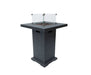 Dark gray fire pit table with glass cover on a white background