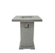 Concrete outdoor fire table with square top and pedestal base on a white background
