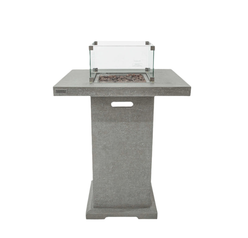 Concrete Elementi Montreal fire pit table with glass cover on a white background