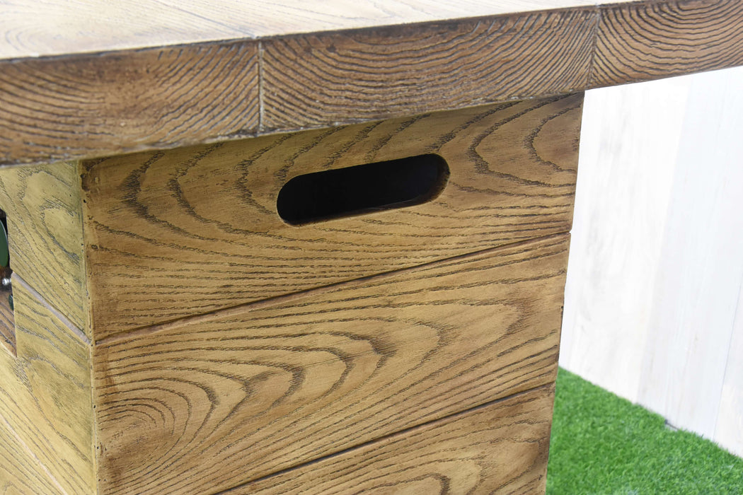 Close-up of a wooden bench with a visible grain pattern.