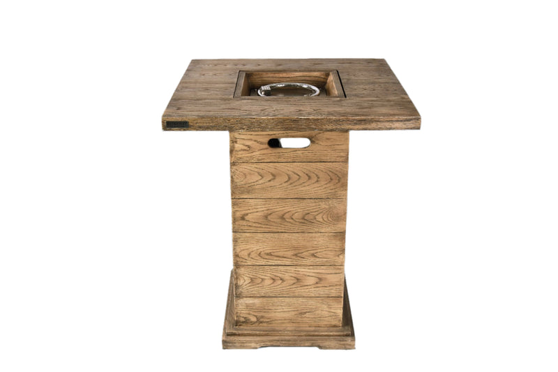 Wooden Elementi Rova side table with a square top and rectangular base on a white background
