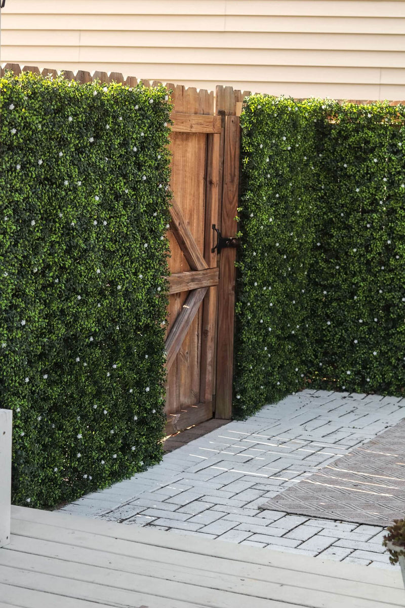 White Flowering Artificial Boxwood Wall 40" x 40" 11SQ FT Commercial Grade UV Resistant