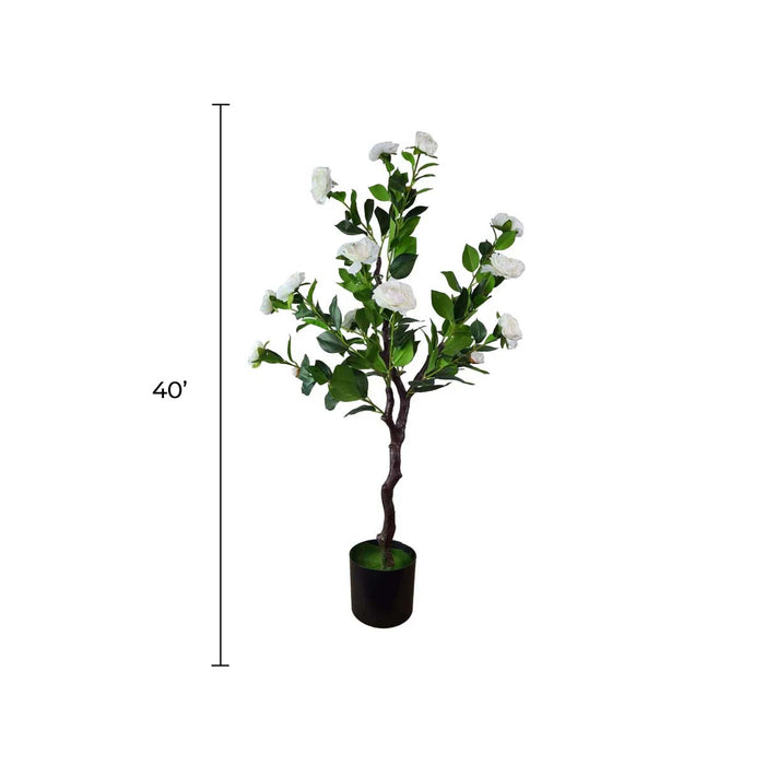 Designer Plants Flowering Natural White Artificial Camellia Tree 40" High (Clearance)