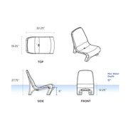 Technical drawing of a Freelo chair with dimensions labeled
