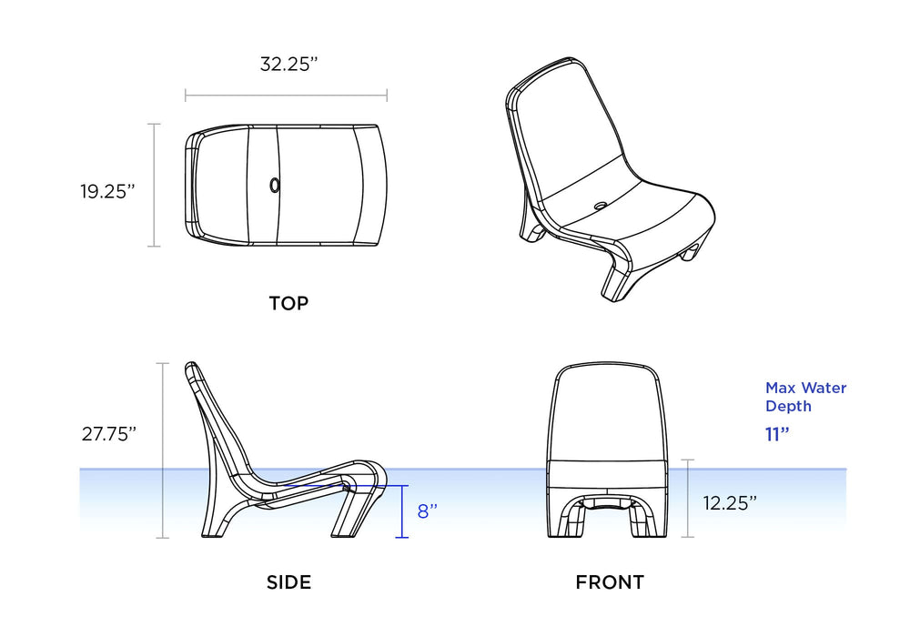 Technical drawing of a Freelo chair with dimensions labeled