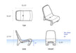 Technical drawing of a Freelo chair with dimensions labeled