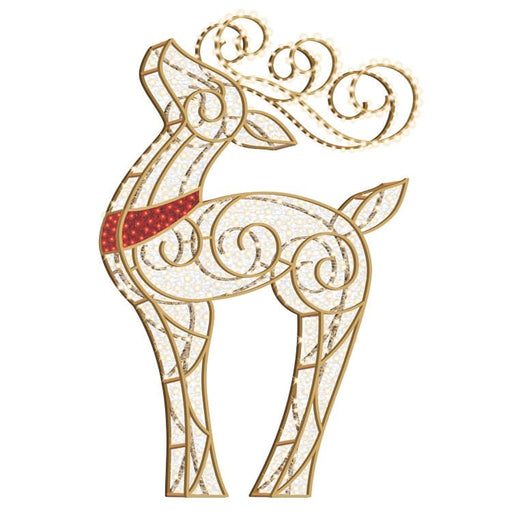 Decorative reindeer figure with gold and red details on a white background