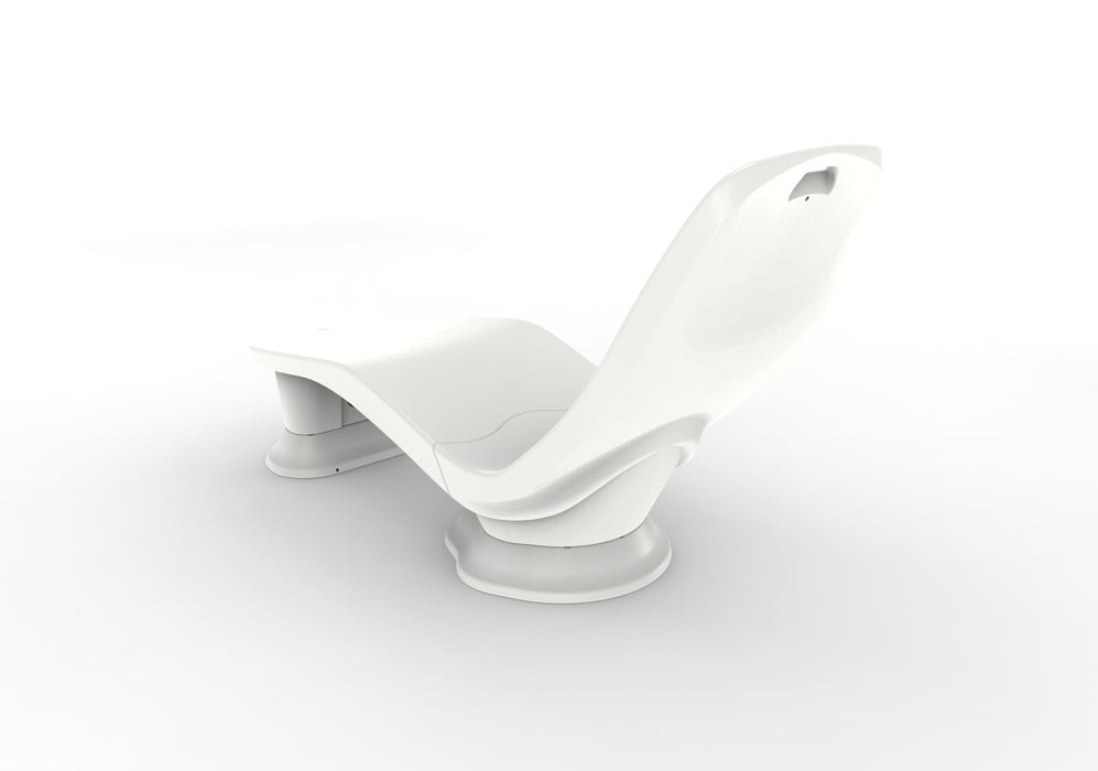 Rear View of White TenJam Laylo Lounger with 4 in riser on a white background