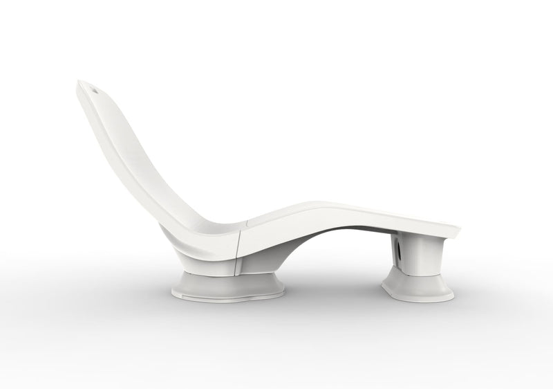 Side View of White TenJam Laylo Lounger with 4 in riser on a white background