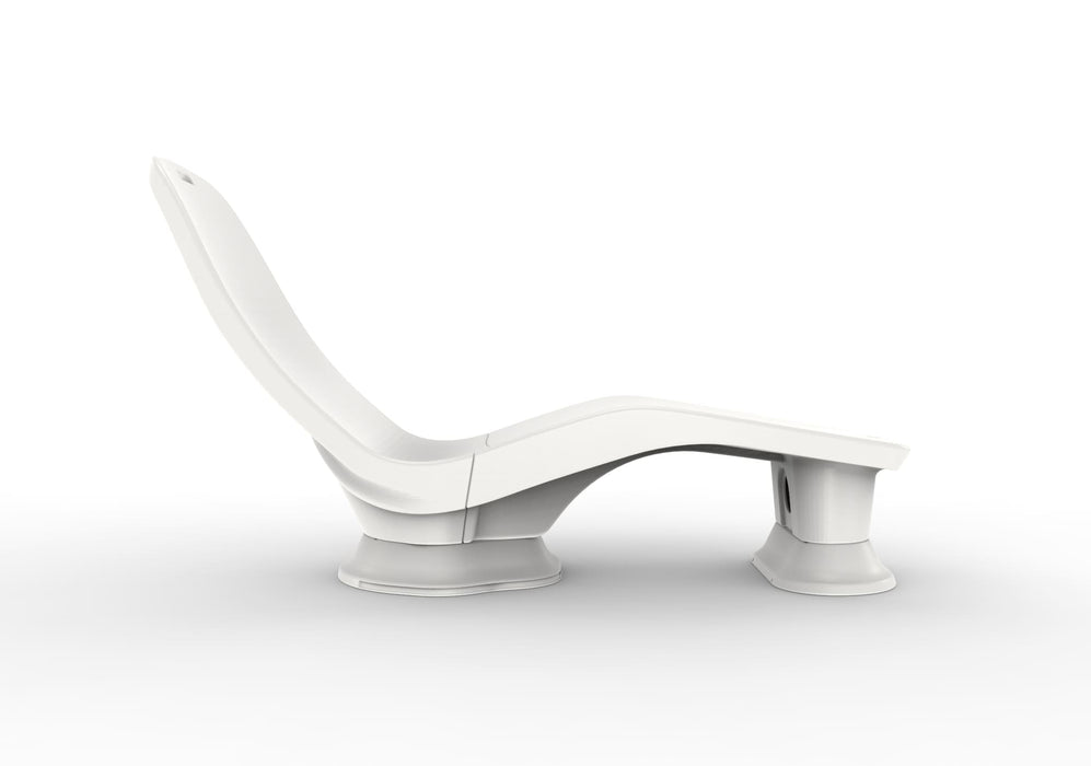 Side View of White TenJam Laylo Lounger with 4 in riser on a white background