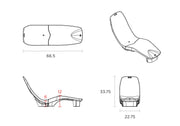 Technical drawing of a product with dimensions labeled