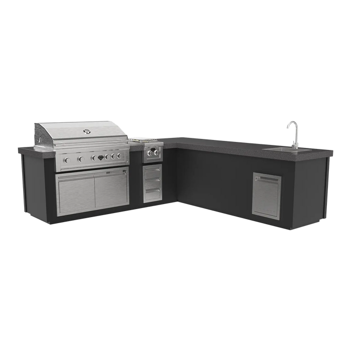 The Outdoor Plus Maestro 112" L-Shaped BBQ Island, Complete Outdoor Kitchen Kit, Outdoor Kitchen Island, Complete BBQ Grill Island, Fully Integrated Outdoor Cooking and Entertainment Island