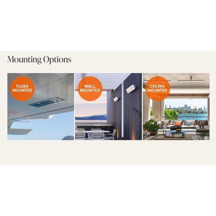 Three examples of mounting options for Bromic Marine Heaters in different settings.
