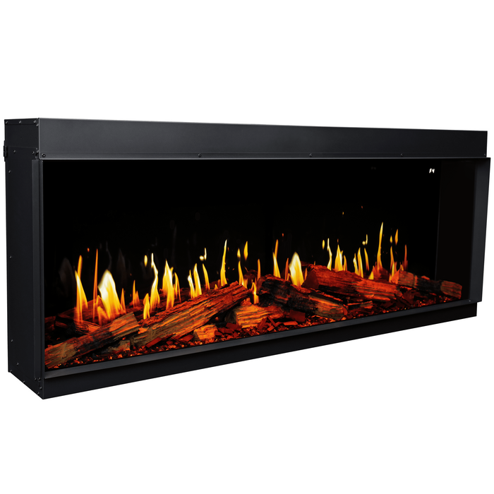 Modern Flames Electric fireplace with glowing logs and flames on a white background