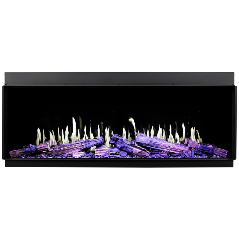 Electric fireplace with glowing logs on a white background