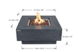 Elementi Manhattan Fire pit with dimensions labeled on a white back
