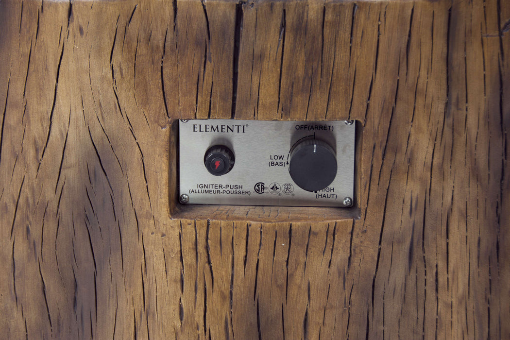 Control panel with 'Elementi' branding on a wooden surface
