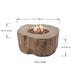 Wooden fire pit table with measurements on a white background