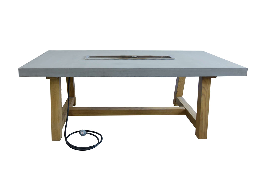 Elementi Sonoma Outdoor fire pit table with concrete top and wooden base on a white background