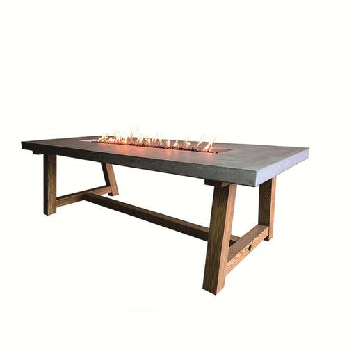 Elementi Sonoma Fire pit table with concrete top and wooden base on a white background