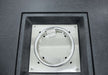 Metallic circular fire pit burner component with square housing, Elementi Montreal