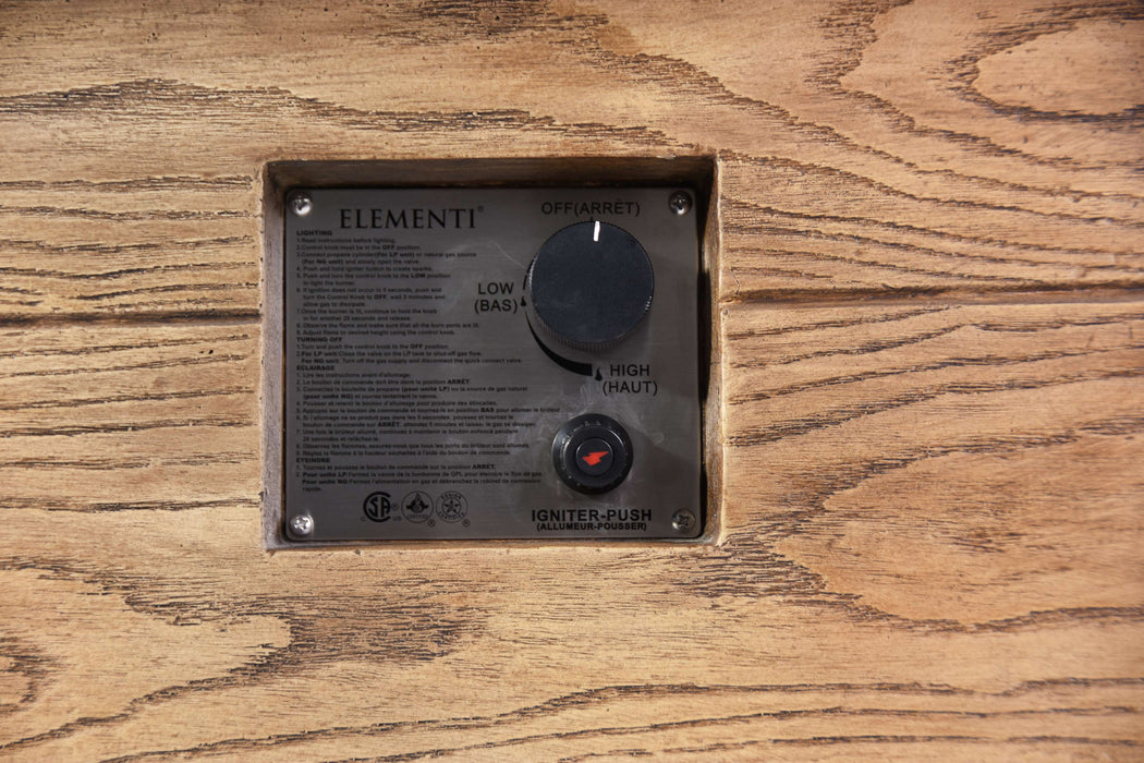 Control panel with 'Elementi' branding on a wooden surface