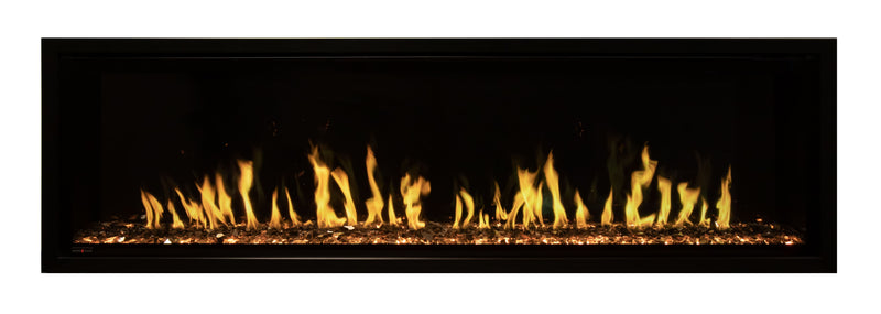 Artificial fireplace with flames on a black background