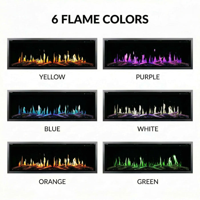 Six different flame color options displayed on a white background.