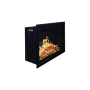 Black Modern Flames fireplace insert with flames and logs on a white background