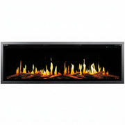 Electric Orion V2 Slim fireplace with glowing logs on a white background