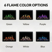 Six different flame color options displayed on a white background.