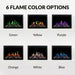 Six different flame color options displayed on a white background.