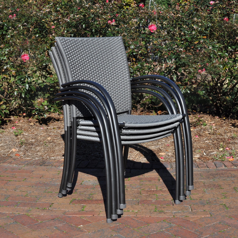 Pilano Woven Stackable Arm Chairs, Silver/Grey Weave - Set Of 6
