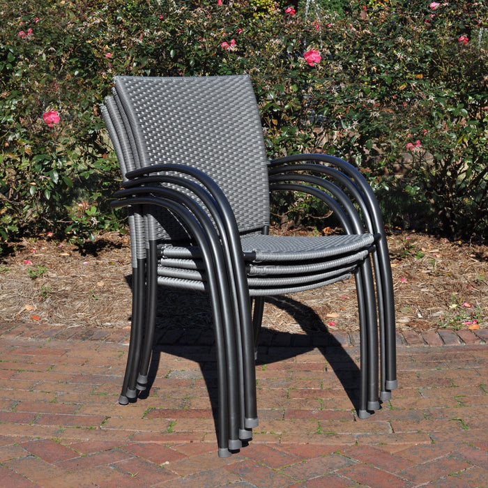 Pilano Woven Stackable Arm Chairs, Silver/Grey Weave - Set Of 6