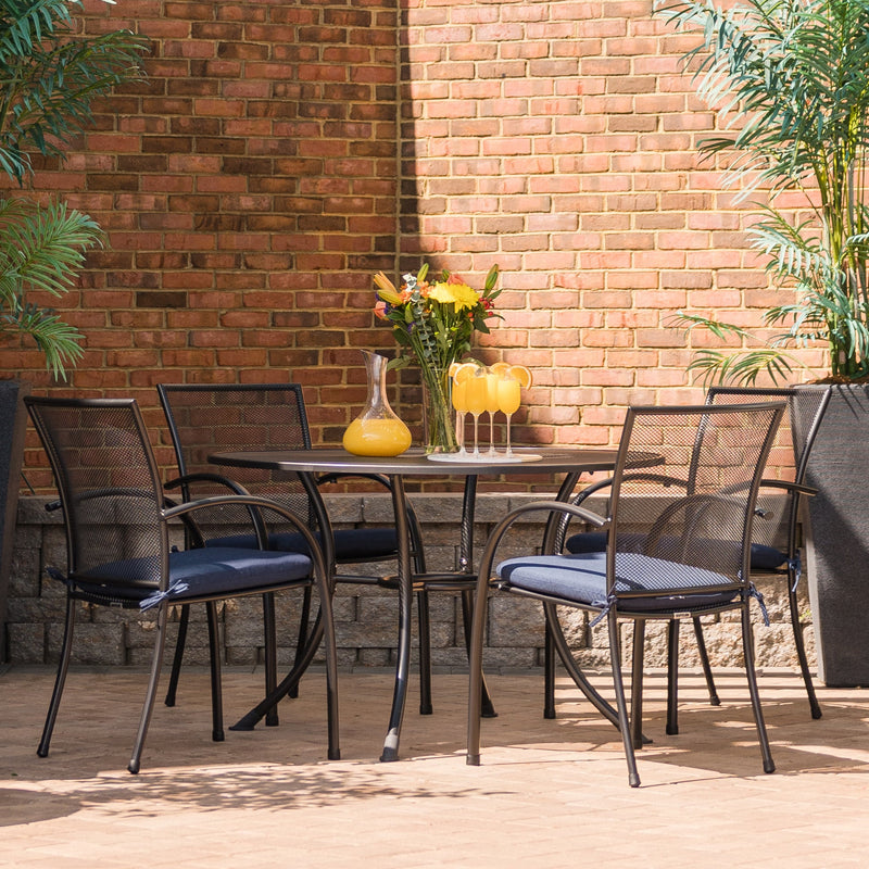 Pilano 5-Piece Wrought Iron Dining Set (48" Round Table with Umbrella Hole)