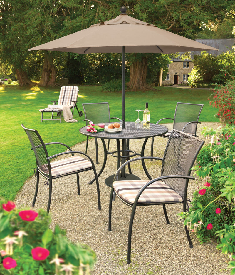 Pilano 5-Piece Wrought Iron Dining Set (48" Round Table with Umbrella Hole)