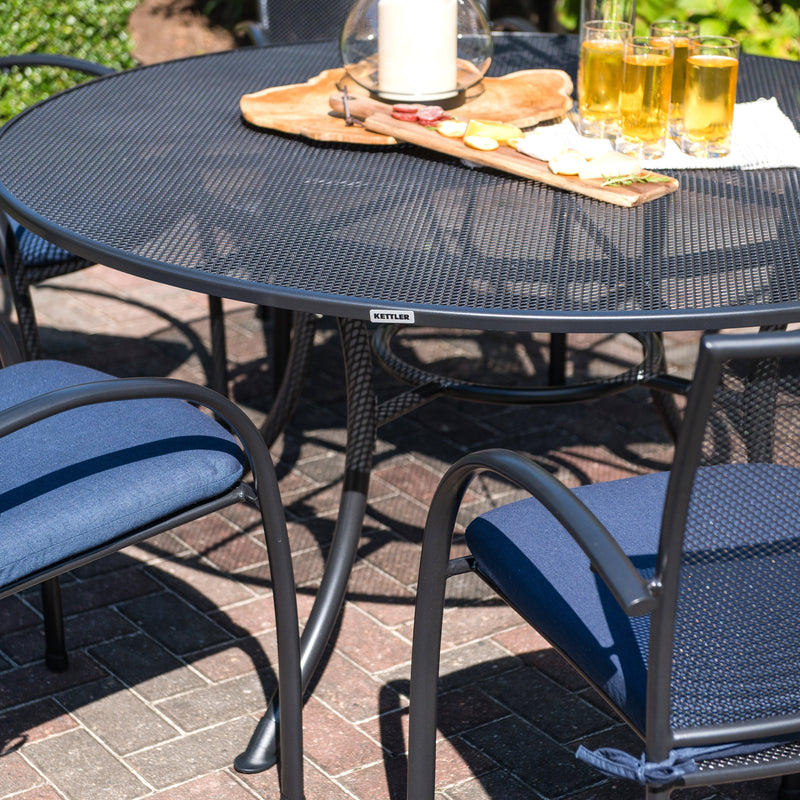 Pilano 7-Piece Round Wrought Iron Dining Set (60" Round Table with Umbrella Hole)