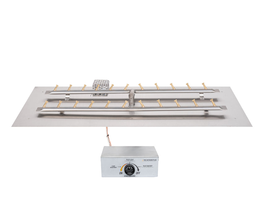 The Outdoor Plus Rectangular Flat Pan and H Bullet Burner - Fire Pit Insert