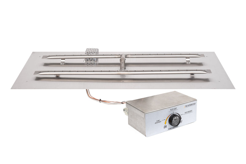 The Outdoor Plus Rectangular Flat Pan and Stainless Steel H-Burner - Fire Pit Insert