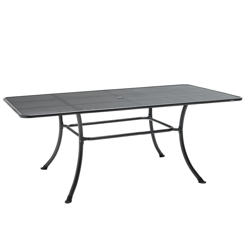 Pilano 7-Piece Wrought Iron Dining Set (Rectangular 57' x 35" Table with Umbrella Hole)