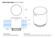 Technical drawing of a Ripple Side Table with dimensions and water depth notes on a white background.