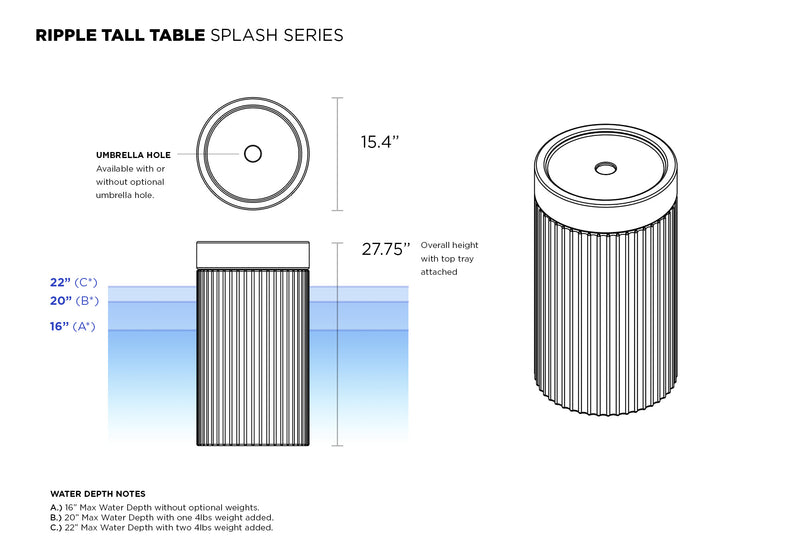 Tenjam Rippled Tall Side Table - In-Pool & Patio Side Table