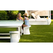 Ladies sitting on bar stools poolside